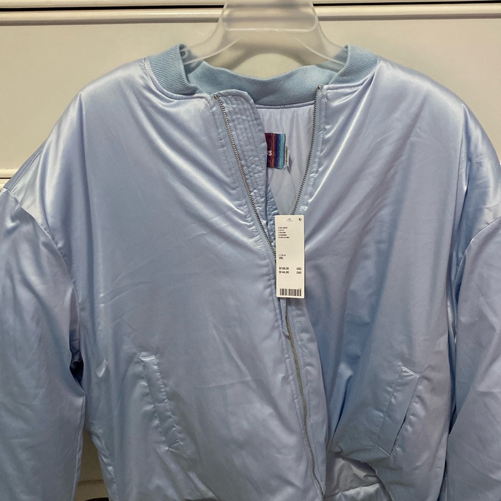 Urban outfitters bomber baby blue satin jacket - Damage